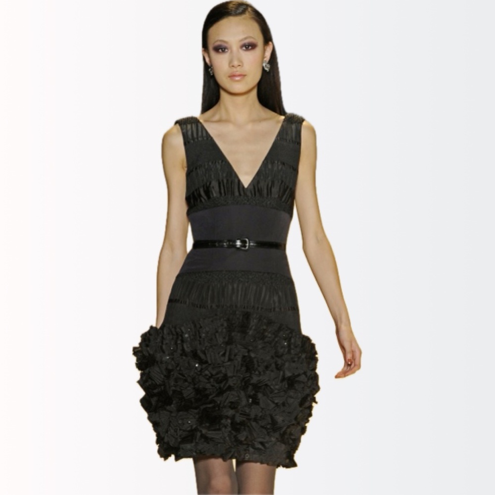 Carolina Herrera $3290 Tiers of Ruffles Tuxedo Silk Sequin Runway Dress LBD 2-4